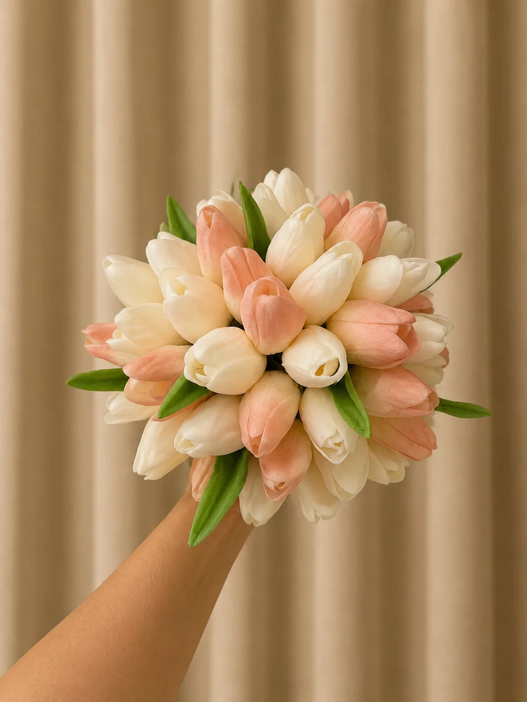 White-Coral-Tulip Medium Bouquet, bouquet by Allies Atelier