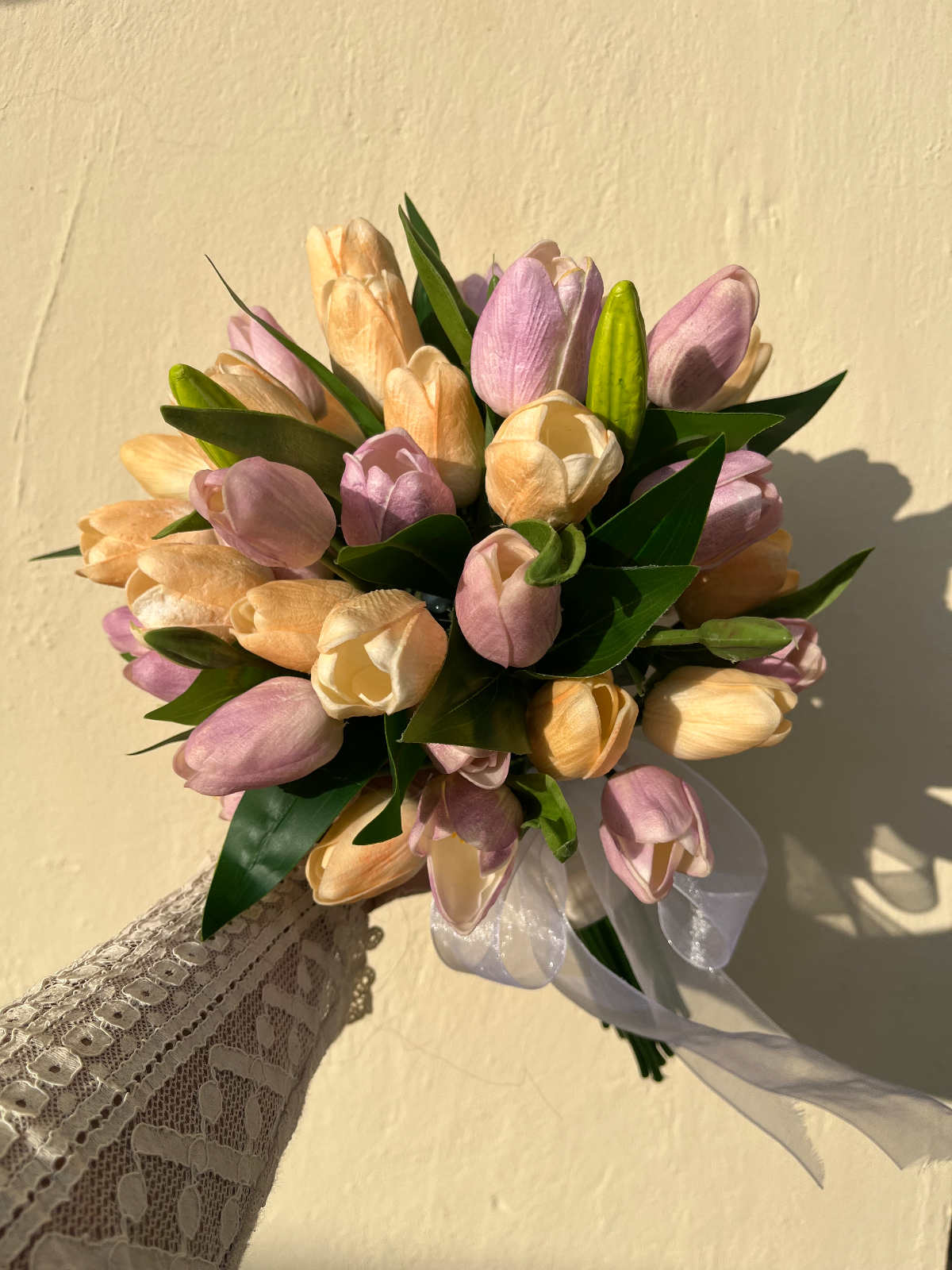 Ivory bridal bouquet in soft daylight