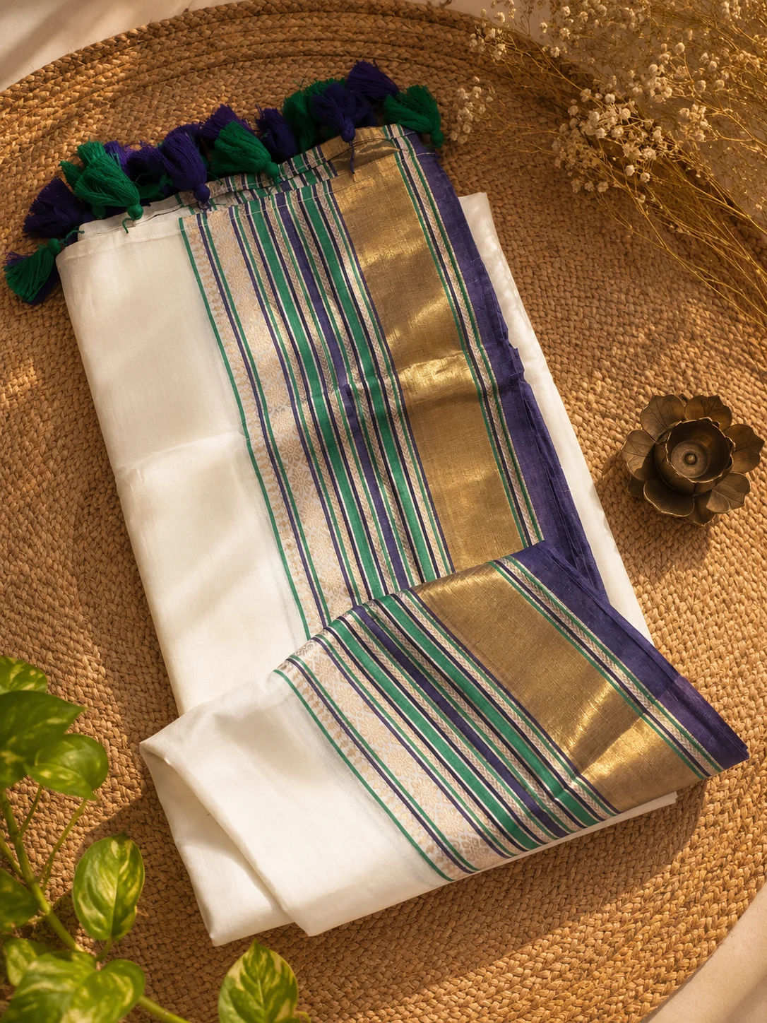 Mul cotton multi coloured border saree, Kanjivaram silk saree by Allies Atelier