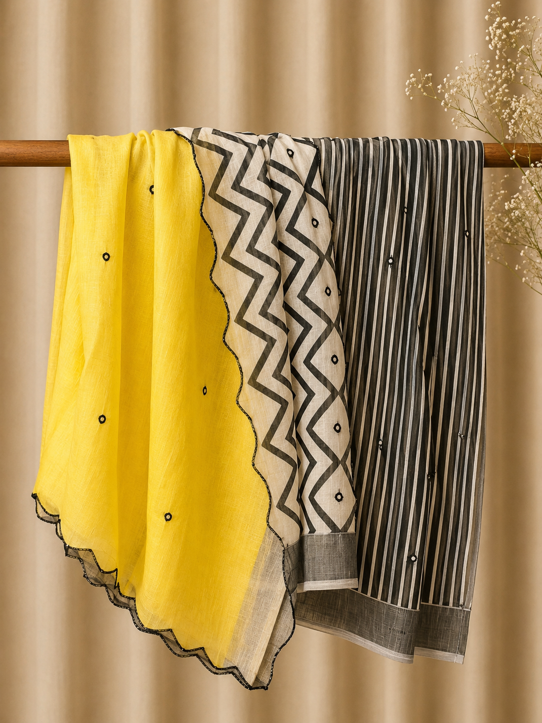 Manjakili-Yellow Linen Cotton saree, Linen Cotton saree by Allies Atelier