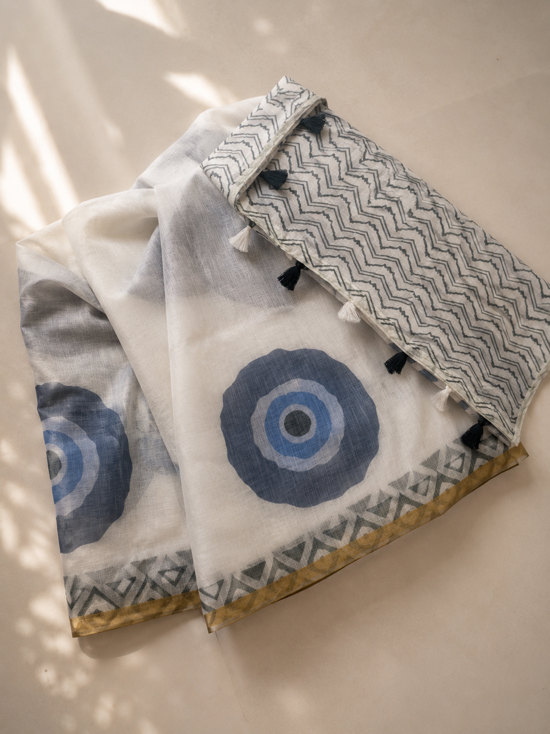 Evil Eye Linen Cotton saree, handloom saree by Allies Atelier