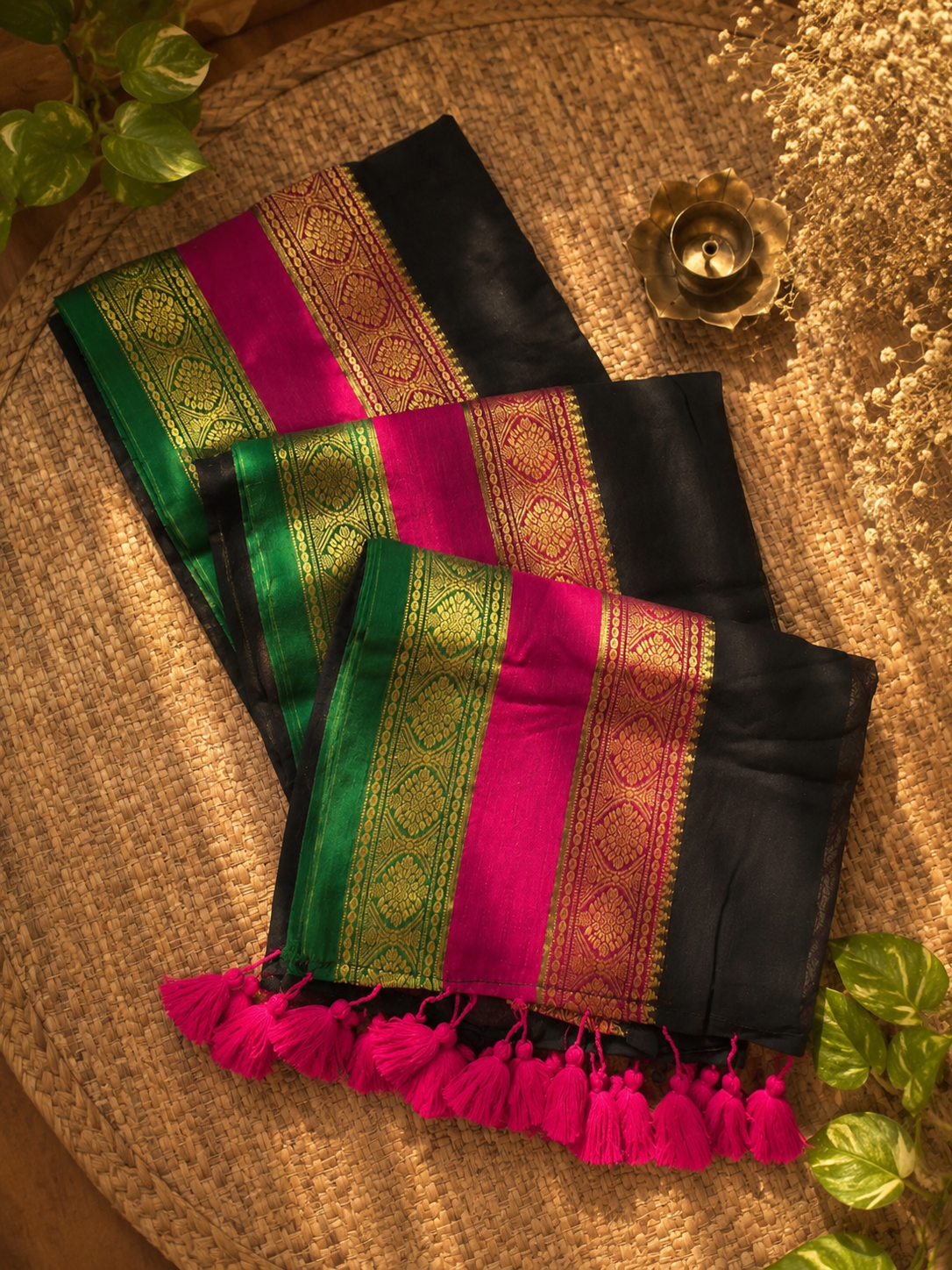 Mul cotton black saree with kanji border , Mul Cotton saree by Allies Atelier